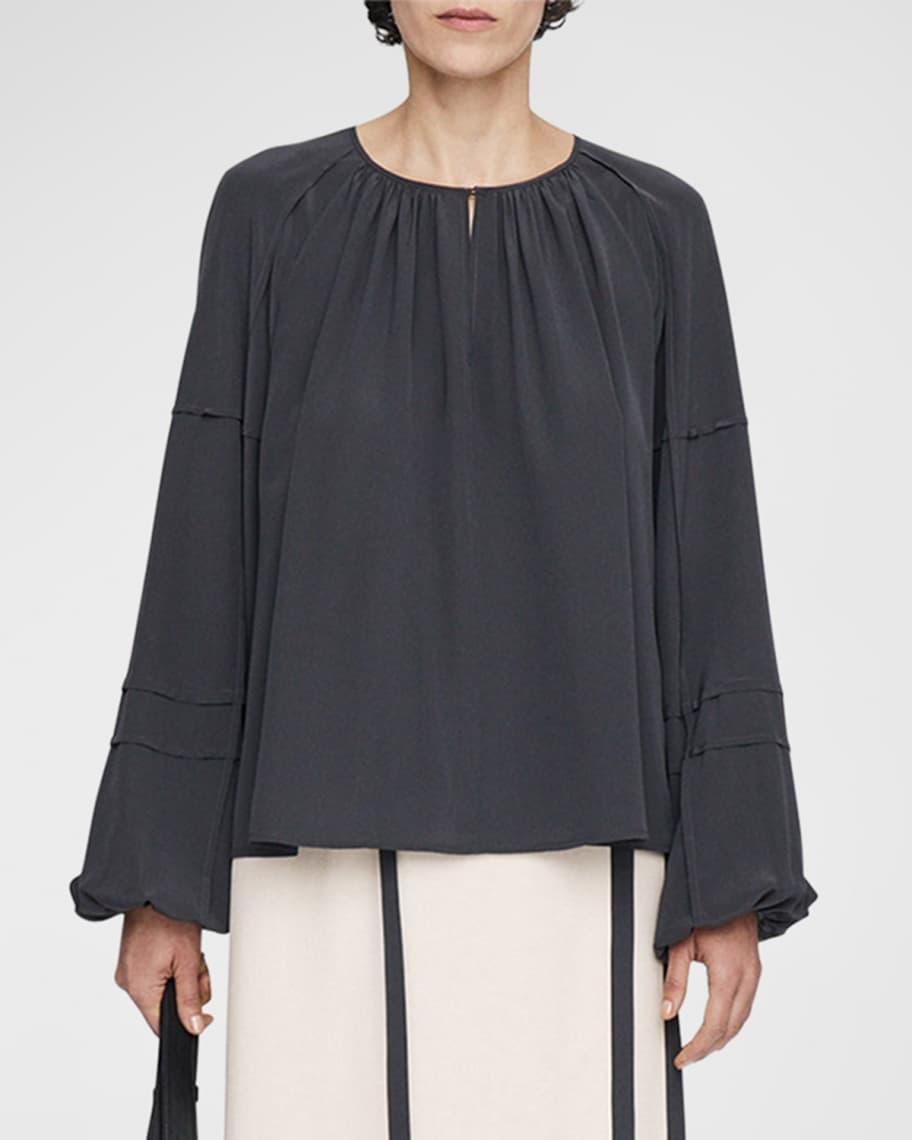 Havre Ruched Raglan-Sleeve Silk Blouse Product Image