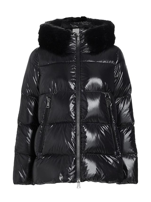 Moncler Laiche Crop Quilted Hooded Jacket with Removable Faux Fur Trim Product Image