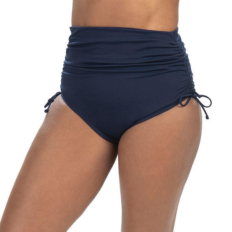 Womens Dolfin Aquashape Ruched High-Waist Swim Bottoms Blue Product Image