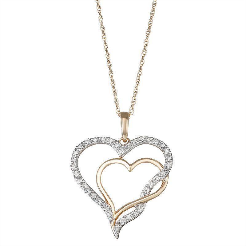 10k Gold 1/6 Carat T.W. Diamond Double Heart Pendant, Womens White Product Image