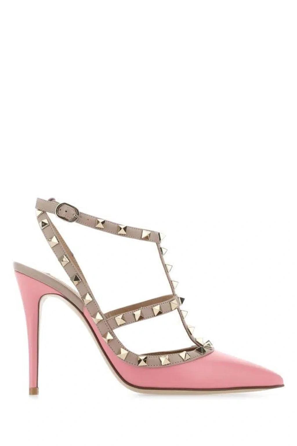 Two-tone Leather Rockstud Pumps In Pink Product Image