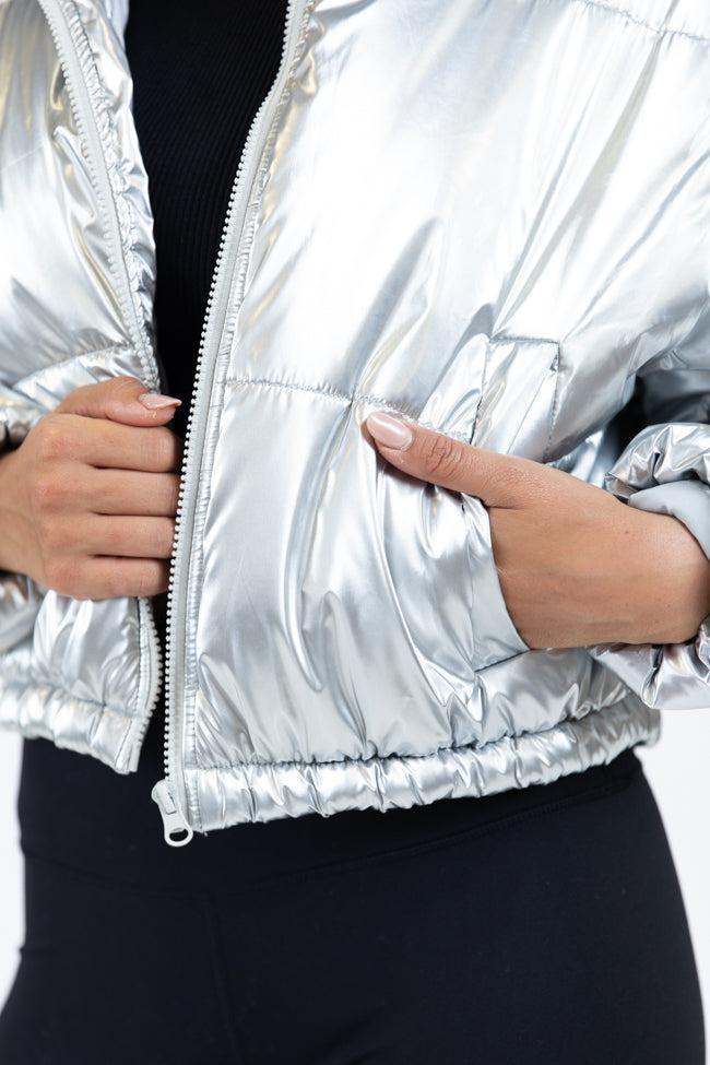 Keep Me Warm Silver Chrome Puffer Jacket Product Image