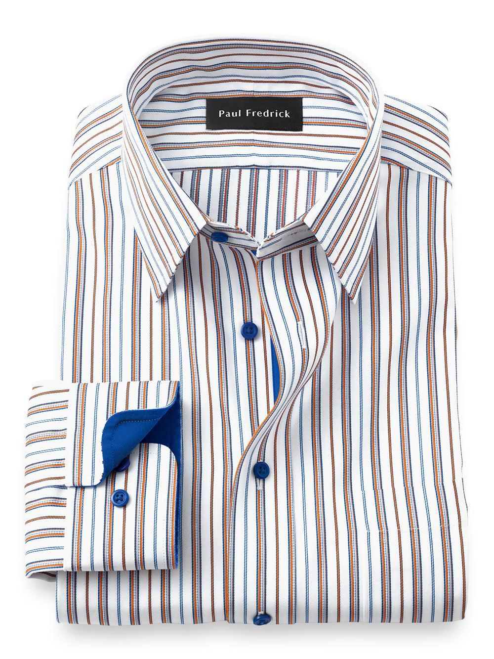 Slim Fit Non-iron Cotton Stripe Dress Shirt With Contrast Trim Product Image