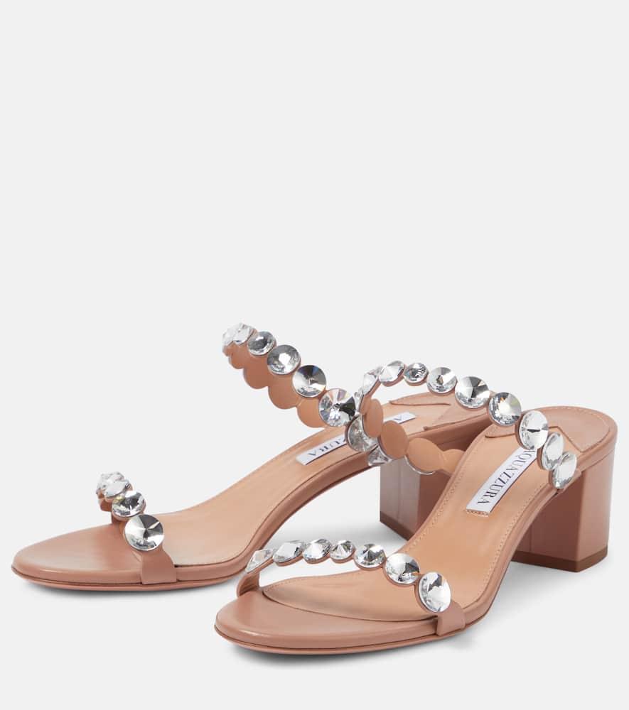 Tequila Embellished Leather Sandals In Brown Product Image