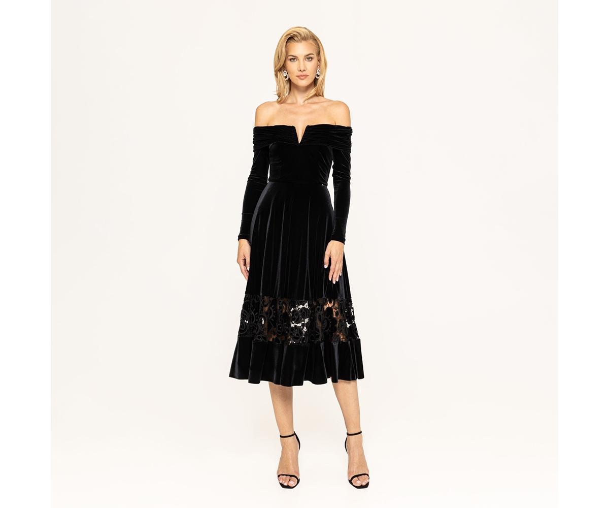 Nissa Womens Off-Shoulder Velvet Midi Dress Product Image