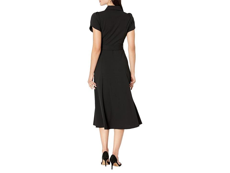 Calvin Klein Scuba Crepe Dress with Ruffle Skirt and Tie Belt Women's Dress Product Image