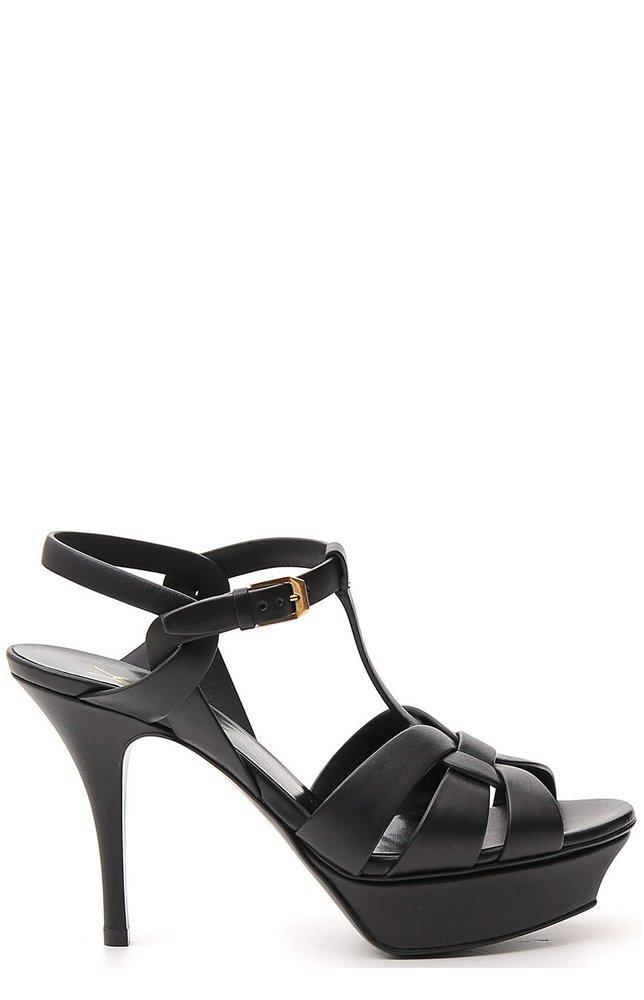 SAINT LAURENT Black Patent Leather Tribute Sandals With Plateau Product Image