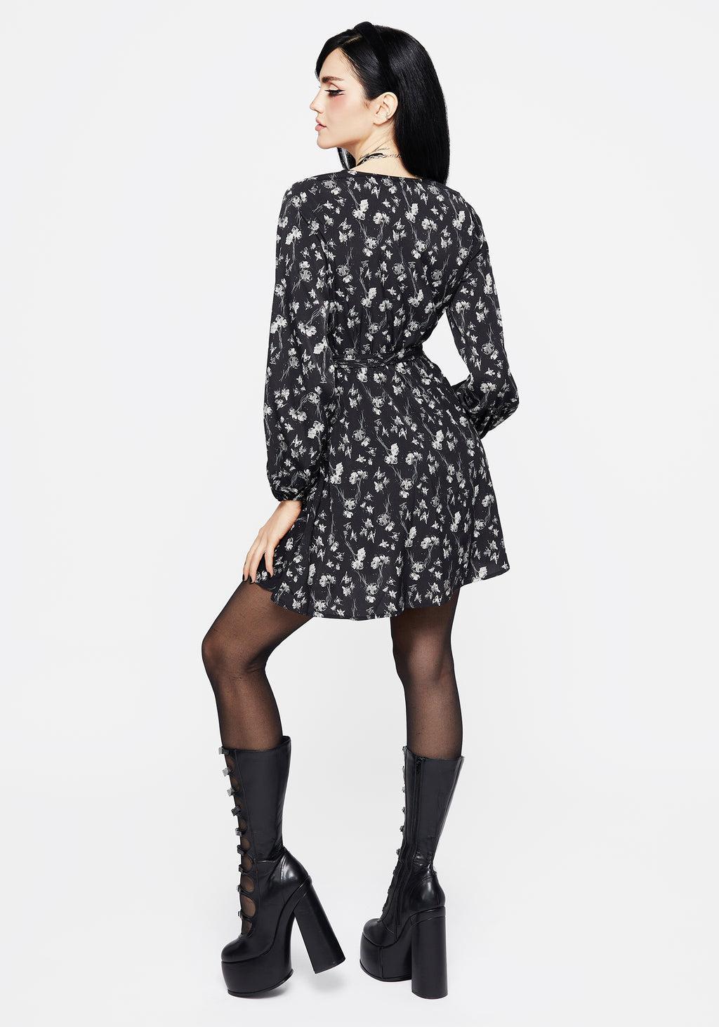 Claricia Long Sleeved Floral Faux Wrap Mini Dress Product Image