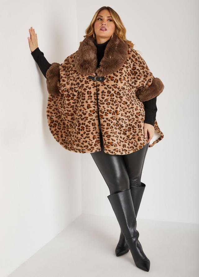 Leopard Print Faux Fur Poncho Product Image