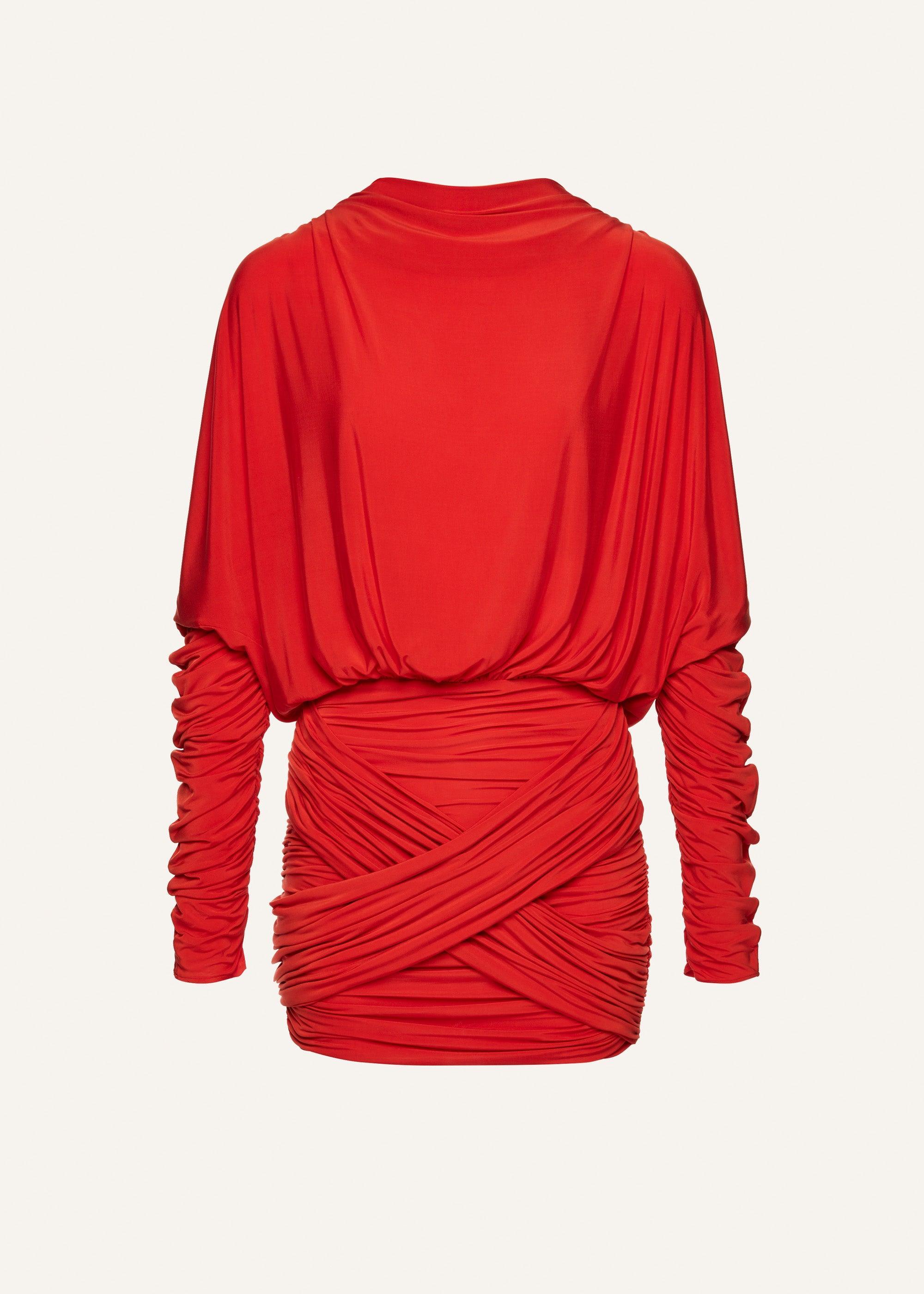 Long-sleeve jersey mini dress in red Product Image