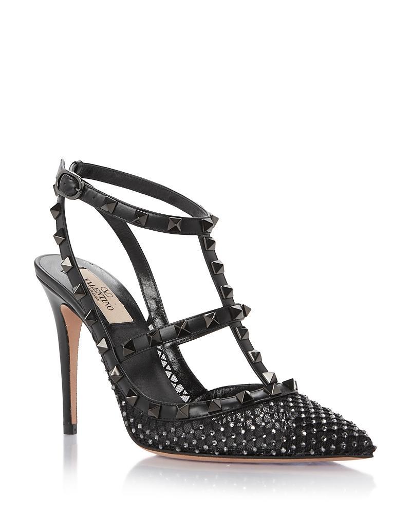 Womens Rockstud Mesh Pumps With Crystals And Straps 100MM Product Image