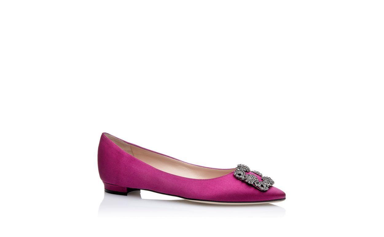 HANGISIFLAT Dark Fuchsia Satin Jewel Buckle Flat Pumps Product Image