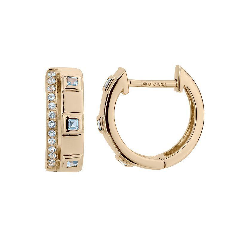 Gemistry 14k Gold Blue Topaz Hinged Hoop Earrings, Womens Product Image