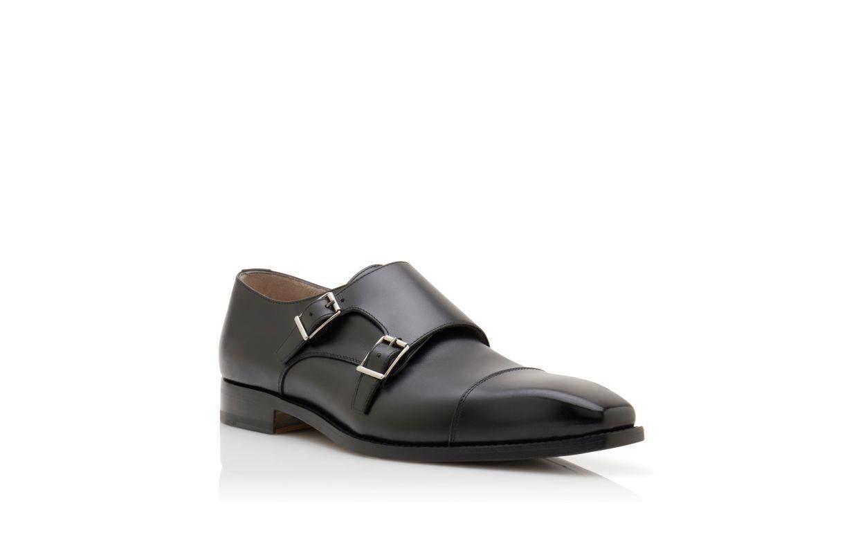 ELDRIDGE Black Calf Leather Monk Strap Shoes Product Image