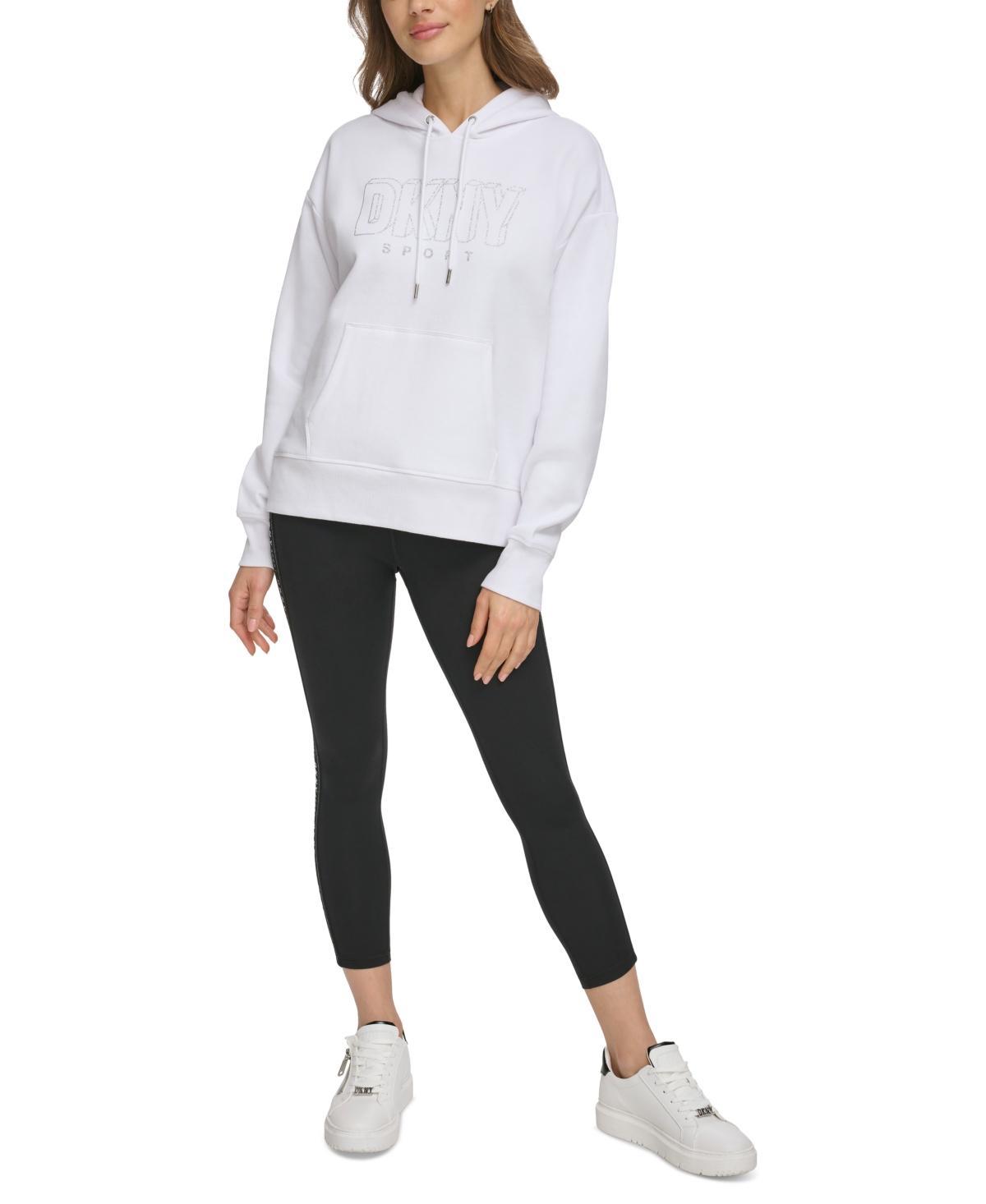 Dkny Sport Womens Glitter-Logo Pullover Hoodie - Peacock Pink Product Image