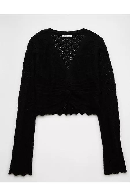 AE Pointelle Twist-Front Cropped Sweater Women's Product Image