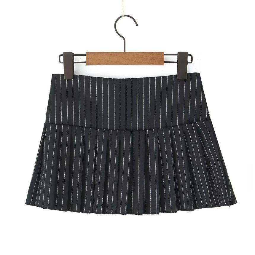 High Rise Print Drawstring Pleated Mini A-Line Skirt Product Image