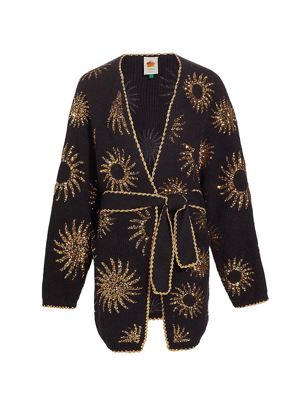 Womens Sun Belted Sequin Rib-Knit Cardigan Product Image