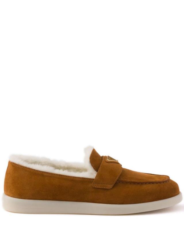 St Tropez Suede Shearling Loafers In Cognac Product Image