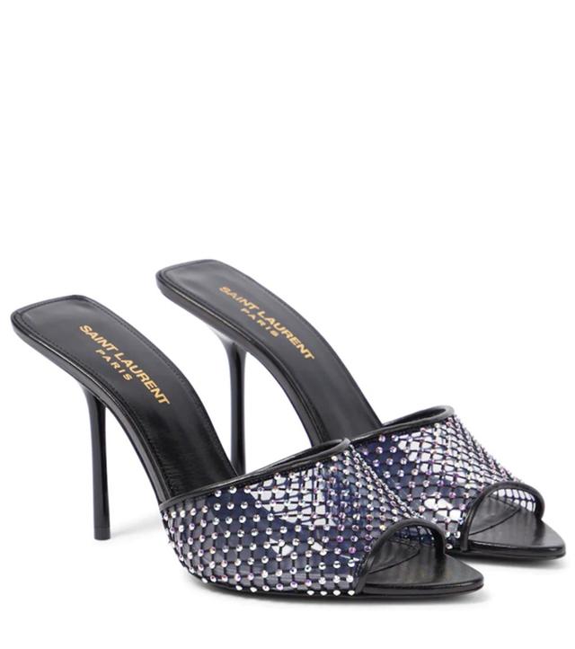 Logo Printed Embellished Slip-on Mules In Nero Crystal Product Image