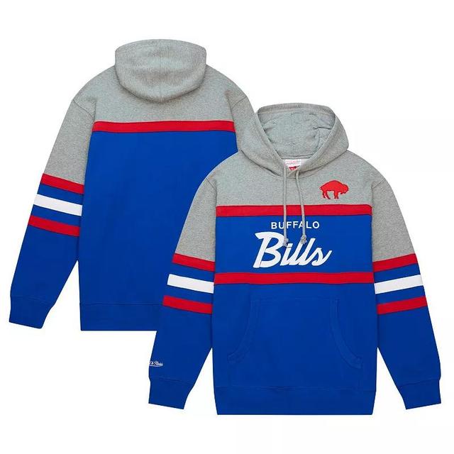 Mens Mitchell & Ness Royal/Heather Gray Buffalo Bills Head Coach Pullover Hoodie Product Image