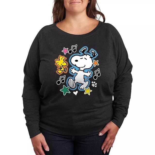 Plus Size Peanuts Snoopy & Woodstock Patches Lightweight French Terry Sweatshirt, Girls Heather Grey Product Image