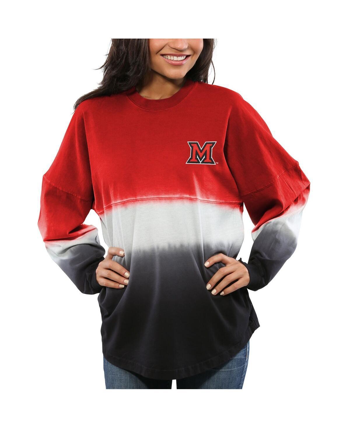 Womens Red Miami University RedHawks Ombre Long Sleeve Dip-Dyed Spirit Jersey Product Image