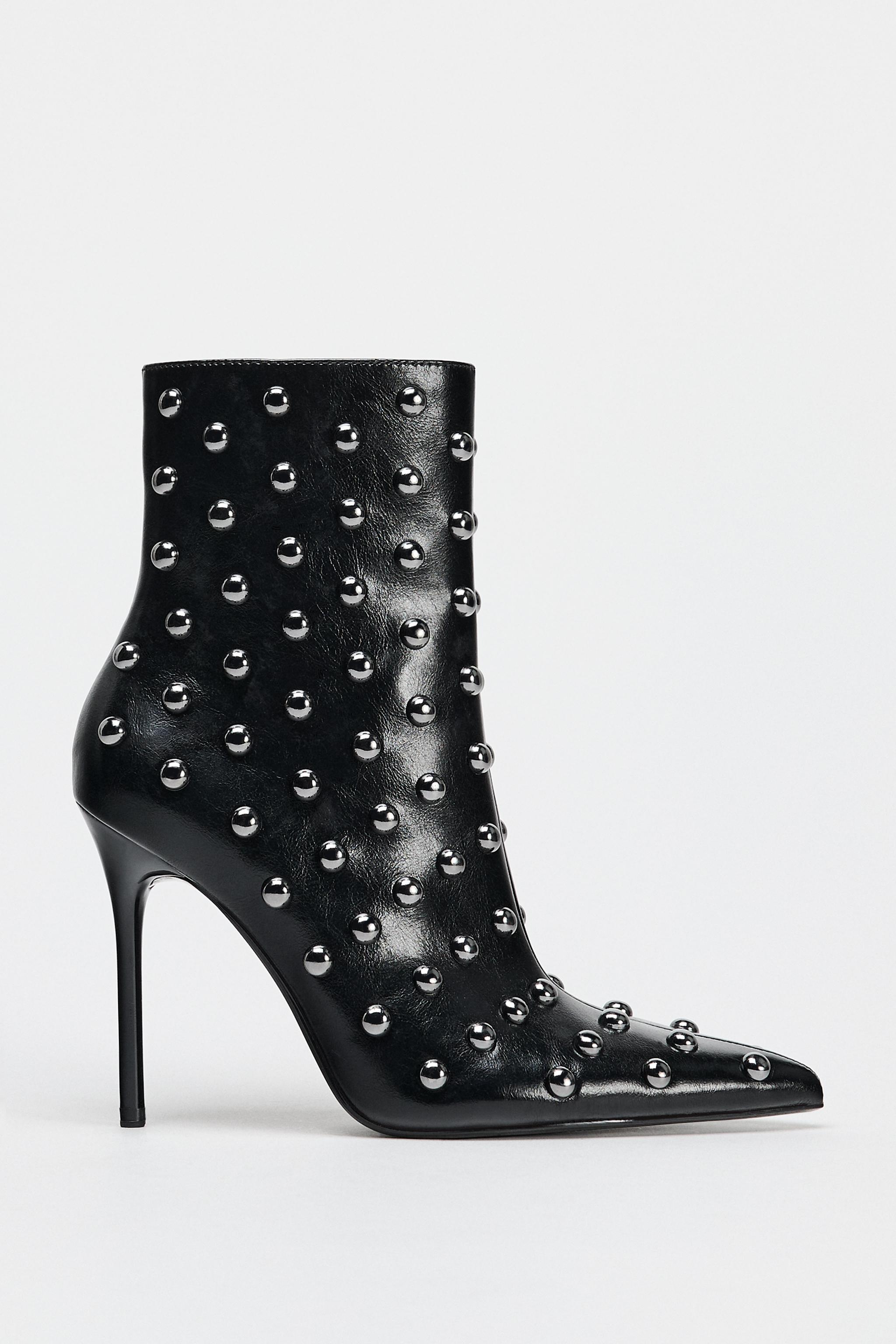 METAL APPLIQUÉ STILETTO HEELED ANKLE BOOTS Product Image