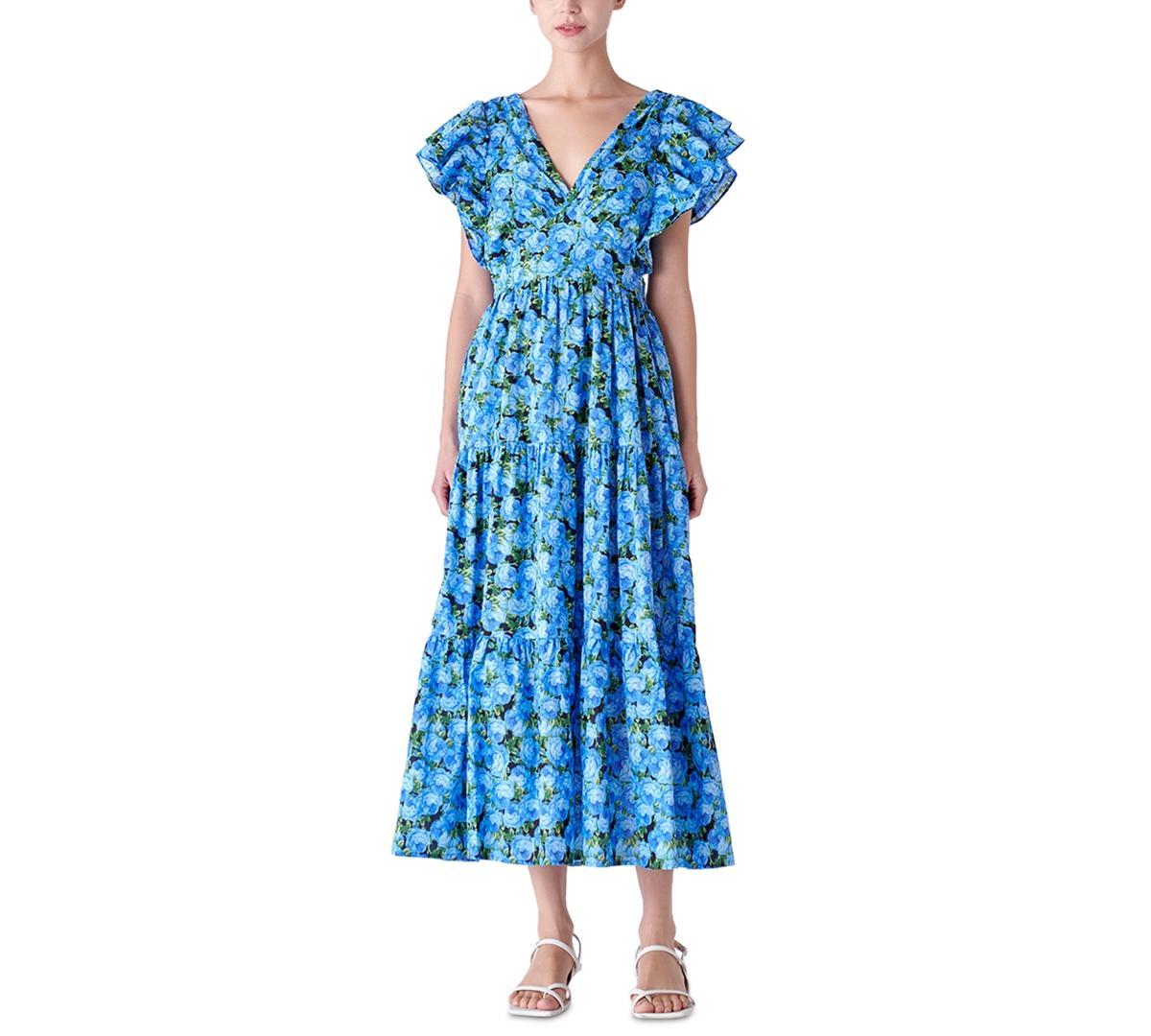 Women's Floral-Print Tiered Flutter-Sleeve Dress Product Image