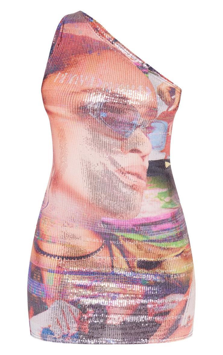 Multi Printed Sequin One Shoulder Mini Dress Product Image