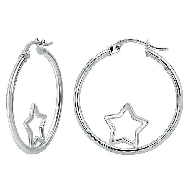 Aleure Precioso Sterling Silver Open Star Center Hoop Earrings, Womens Product Image