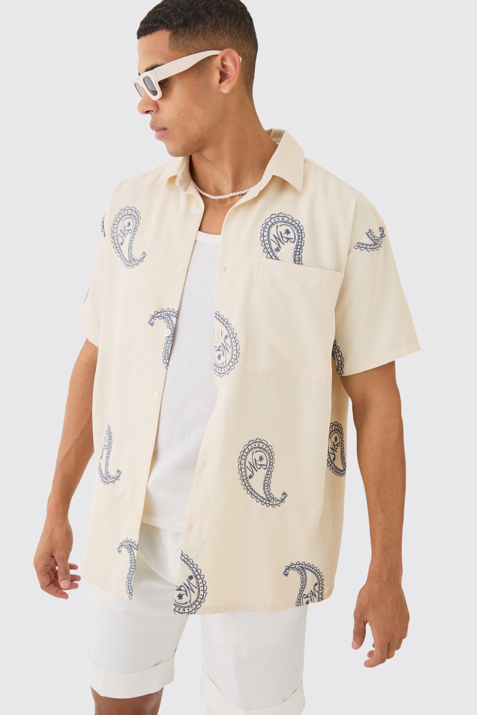 Oversized Soft Twill Paisley Embroidered Shirt | boohooMAN USA Product Image