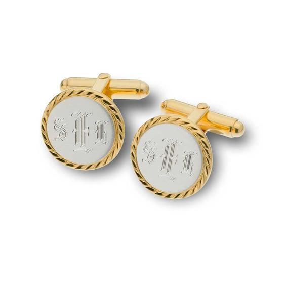 Men's Round Cuff Links in Sterling Silver and 14K Gold Vermeil (1-3 Initials) Product Image