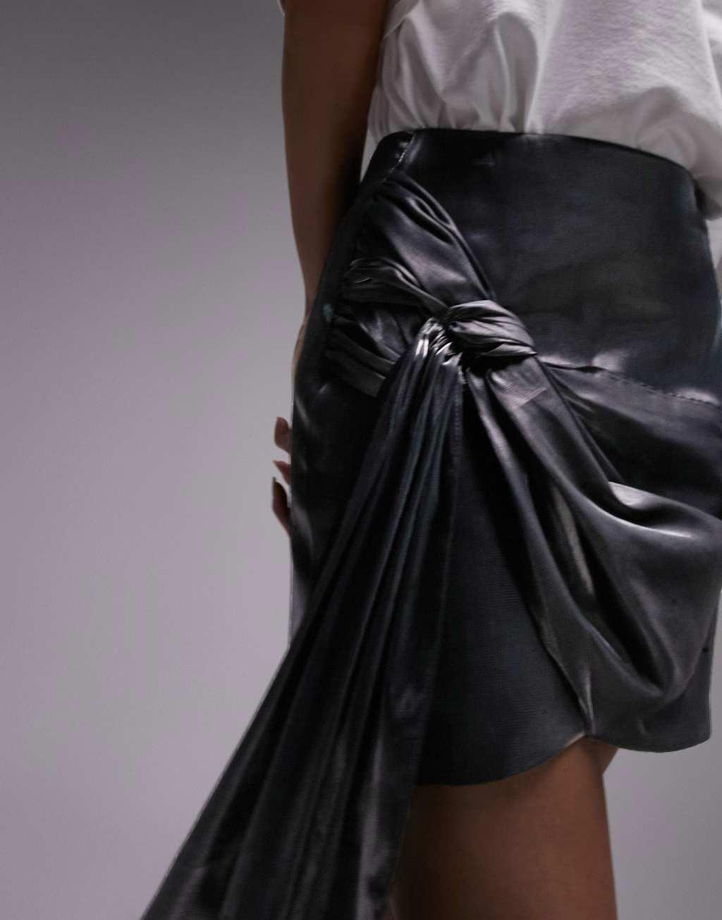 Topshop metallic knot drape mini skirt Product Image