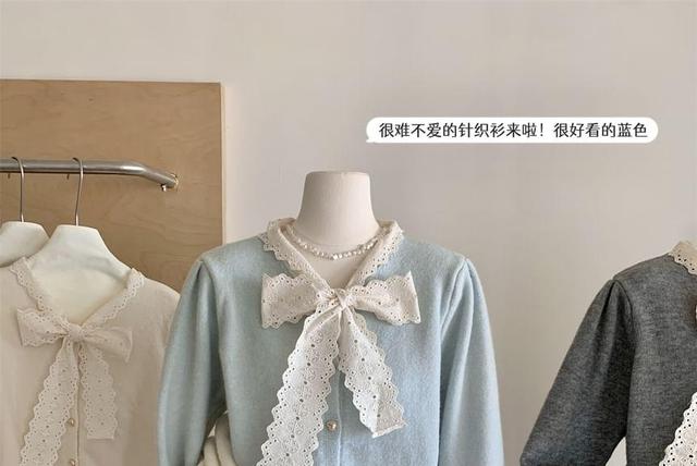 V-Neck Bow Neck Cardigan Product Image