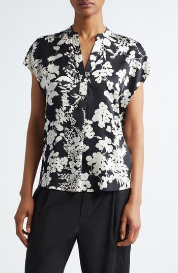 Arboretum Floral Silk Top In Black Product Image