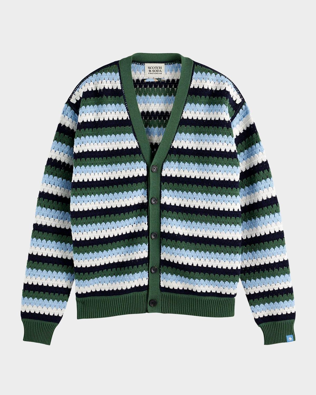 Men's Crochet Knit Cardigan Product Image