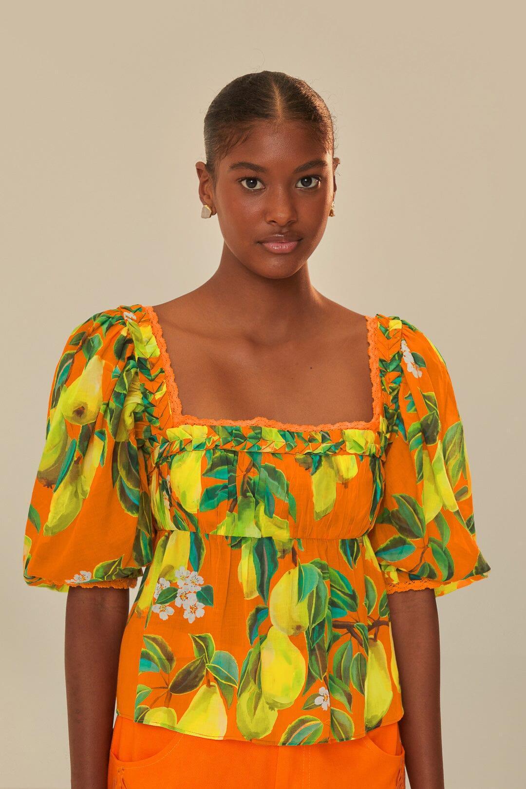 Orange Chic Pears Short Sleeve Blouse Product Image