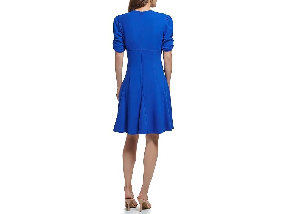 DKNY Short Sleeve Side Knot Godet Midi Dress (Deep Cobalt) Women's Dress Product Image