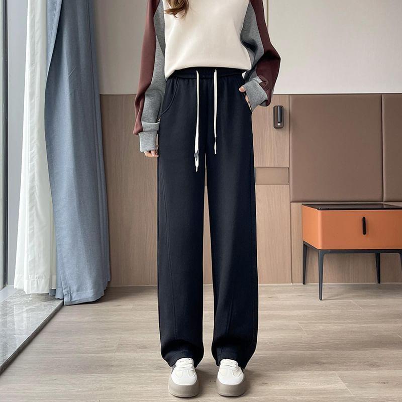 High Waist Plain Wide Leg Sweatpants (Various Designs) Product Image