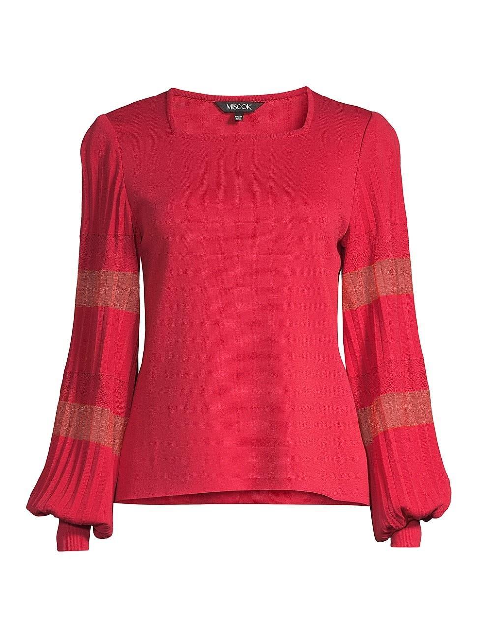 Womens Pleated Balloon-Sleeve Top Product Image