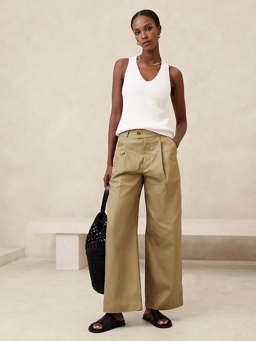 Twill High-Rise Wide-Leg Pant Product Image