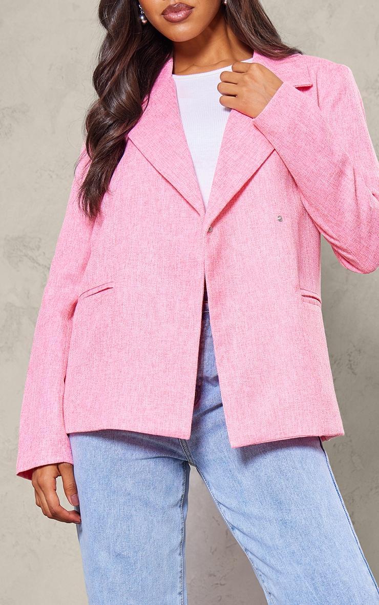 Pink Textured Linen Feel Oversized Blazer Product Image