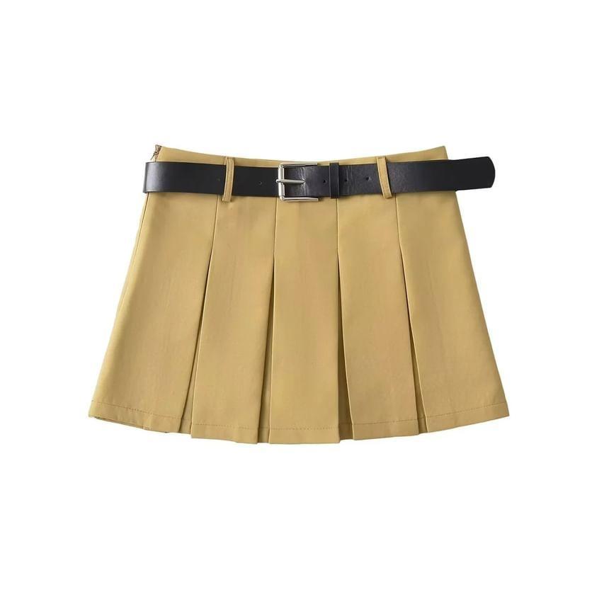 Low Waist Plain Mini Pleated Skirt Product Image