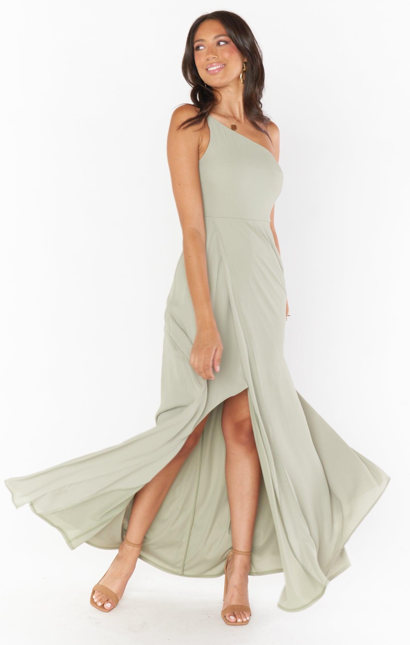 Shannon One Shoulder Dress ~ Moss Green Crisp Product Image