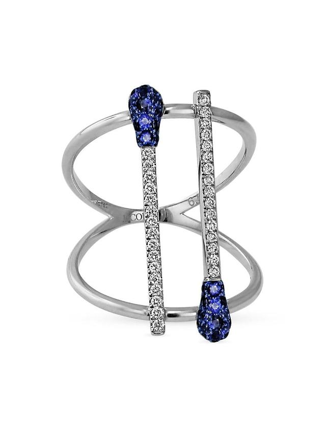 Womens Match 18K White Gold, Diamond & Sapphire Ring Product Image