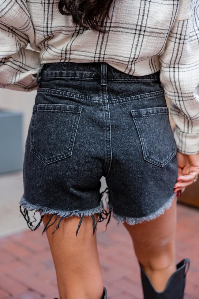 On The Fringe Black Diamond Fringe Denim Shorts Product Image