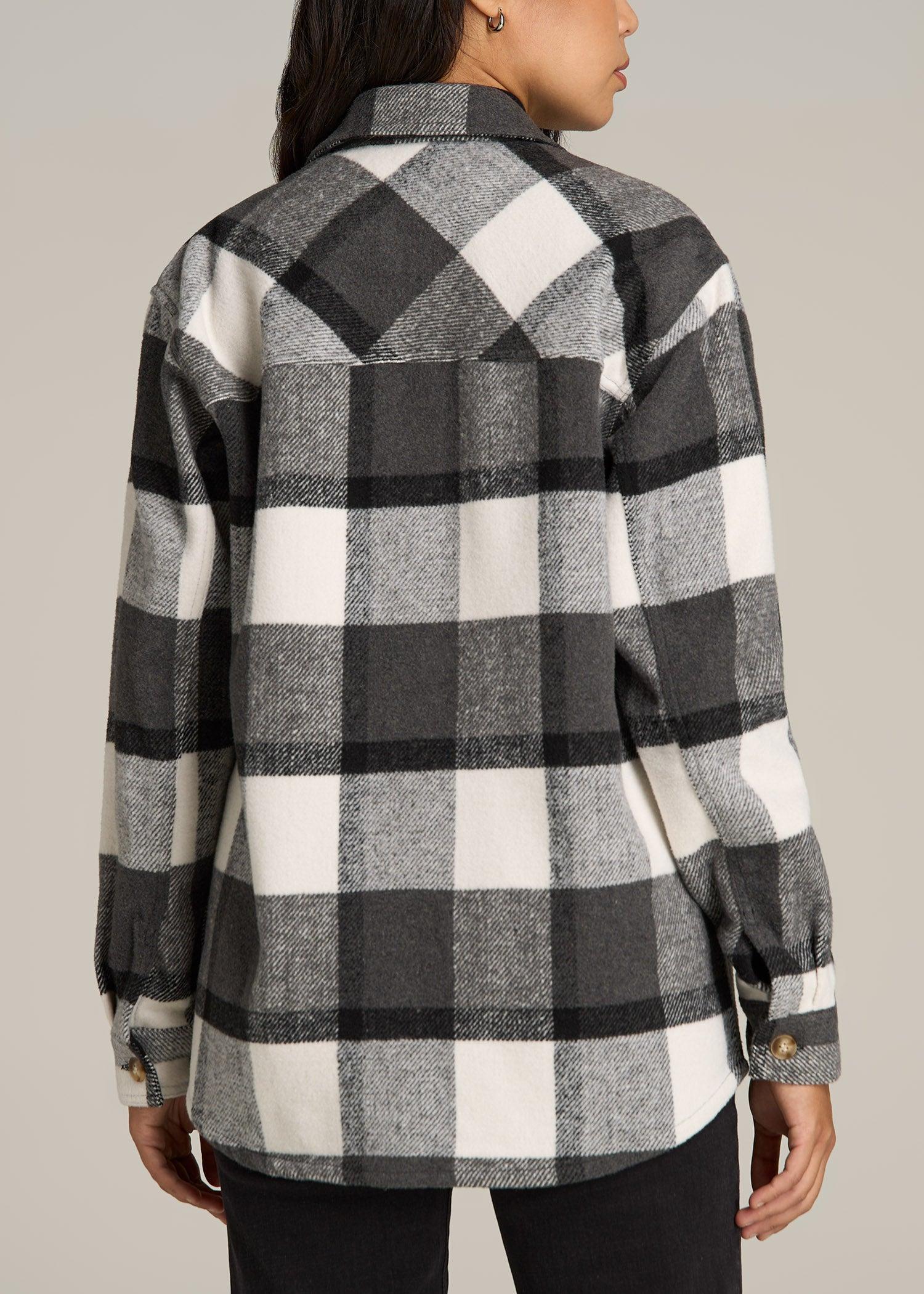 Flannel Women's Tall Shacket in Grey and Black Plaid Female Product Image