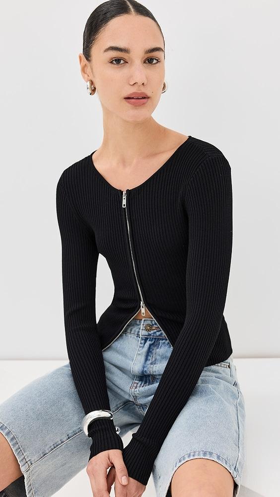 Good American Virgo Rib Zip Front Sweater | Shopbop Product Image