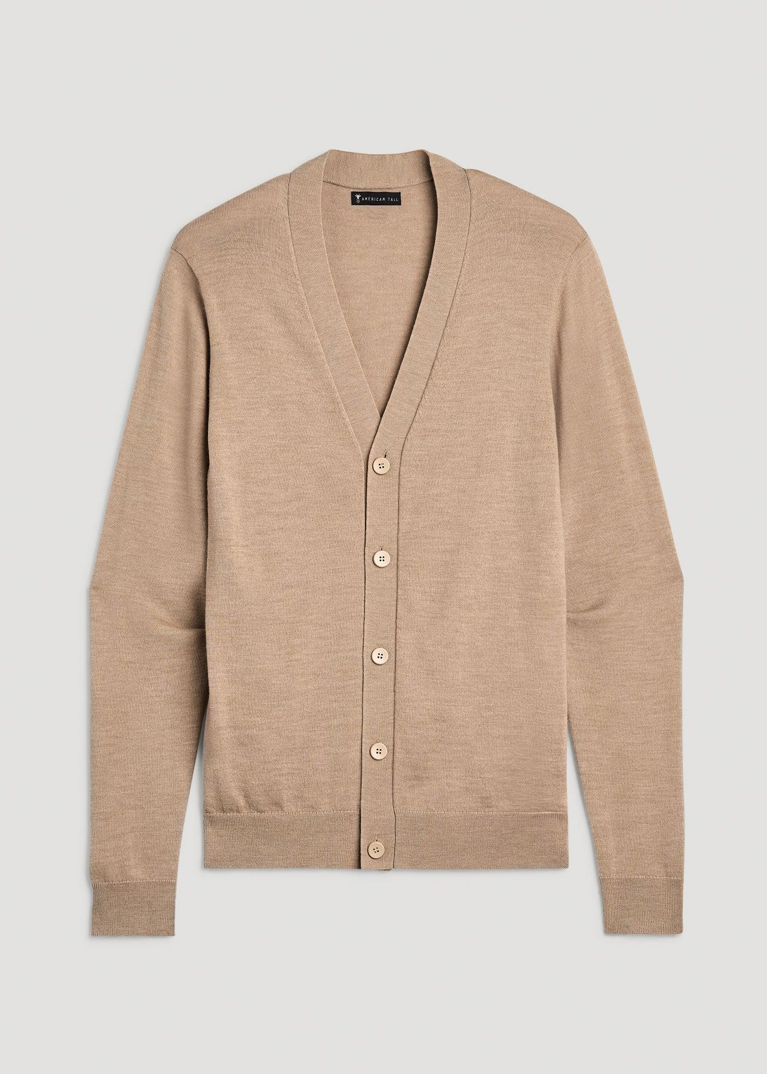 Merino Wool Cardigan Sweater for Tall Men in Oat Male Product Image